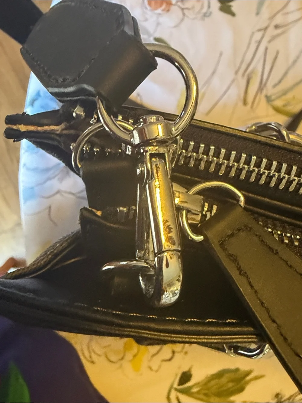 GUESS Black & Gray Monogram Satchel with Braided Handle and Tassels